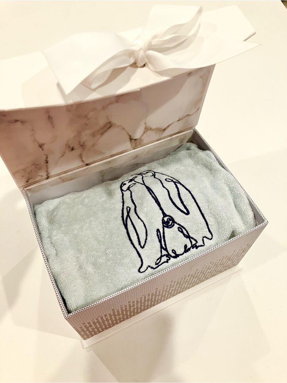 Light Blue Plush Throw with Embroidered Penguin Design